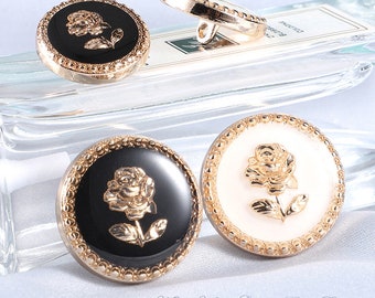 Metal Rose Buttons-6Pcs Flower Gold Black/White Button for Sewing-Cardigan/Knitwear/Blazer/Jacket/Coat/Sweater/Dress