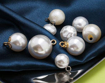 Boutons perlés en métal - 10 pièces boutons boule beige blanc à coudre - chemise/pull/cardigan/cheongsam en mousseline de soie