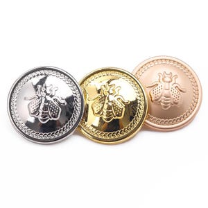Metal Bee Buttons-6Pcs Nickel/Golden/Matte Gold Shank Button for Sewing Blazer/Cardigan/Coat/Sweater
