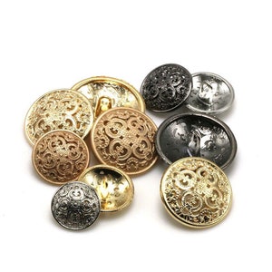 Metal Floral Buttons-6Pcs Gun Black/Gold/Tea Gold/Silver/Bronze Hollow Button for Sewing-Blazer/Jacket/Coat/Sweater image 3