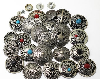 Antique Silver Metal Rivets: Snap Button, DIY Leather (20-32mm), 1 Pcs