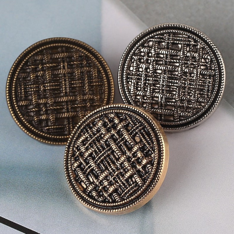 6 boutons en métal doré noir/bronze/nickel quadrillé pour couture-pull/blazer/veste/manteau image 1