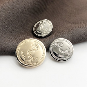 Botones de ancla de metal - 6 piezas, botones vintage dorados/plateados con vástago para coser en camisas, blazers, chaquetas, abrigos y suéteres