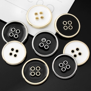 Metal Hole Buttons-6Pcs Black/WhiteGold/Silver Hole Button for Sewing-Suit/Shirt/Blazer/Jacket/Coat/Sweater image 1