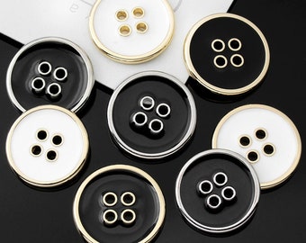 Metal Hole Buttons-6Pcs Black/White+Gold/Silver Hole Button for Sewing-Suit/Shirt/Blazer/Jacket/Coat/Sweater