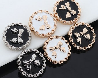 Metal Bow Buttons-6Pcs Chain Gold Silver Black White Button for Sewing-Cardigan/Blazer/Jacket/Coat/Sweater/Dress