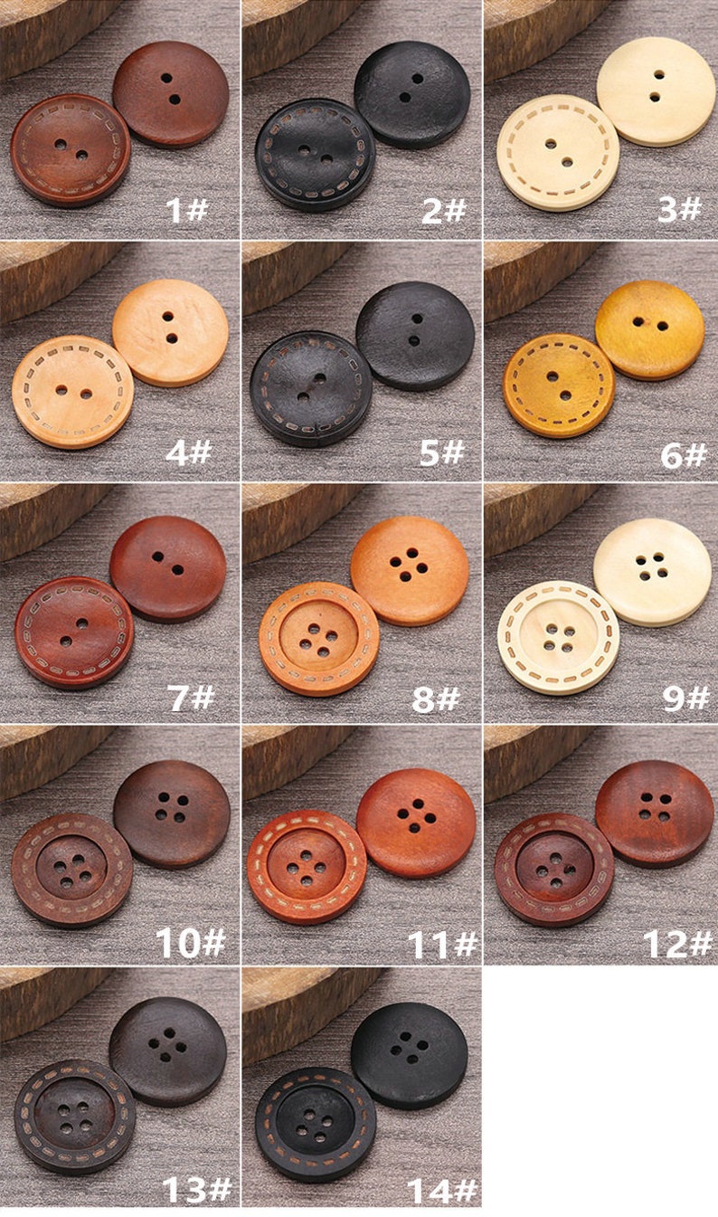 Wood Buttons-20Pcs Vintage Laser Dashed Line Wooden Hole Button for Sewing-Shirt/Cardigan/Sweater/Coat/Bag image 9