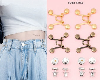 Jeans Waist Button Buckle-2Pcs Waistband Tightener Adjuster Hook and Eye Rivet Clip Clasp Pins for Pant/Skirt/Collar