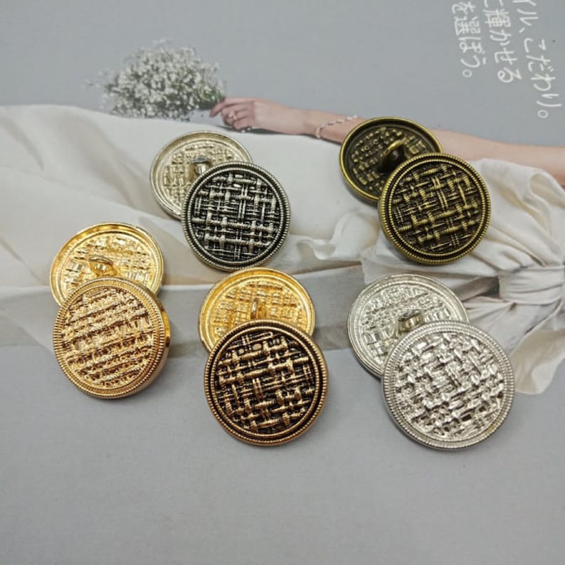 6 boutons en métal doré noir/bronze/nickel quadrillé pour couture-pull/blazer/veste/manteau image 3