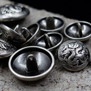 Metal Dragon Buttons-6Pcs Vintage Silver Shank Button for Sewing-Blazer/Jacket/Coat/Sweater image 9