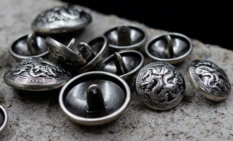 Metal Dragon Buttons-6Pcs Vintage Silver Shank Button for Sewing-Blazer/Jacket/Coat/Sweater image 9