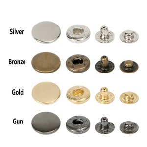 10 boutons-pression plats en métal, boutons-pression argentés/bronze/or/cuivre pour jean/veste/manteau/cuir/portefeuille/bricolage image 2