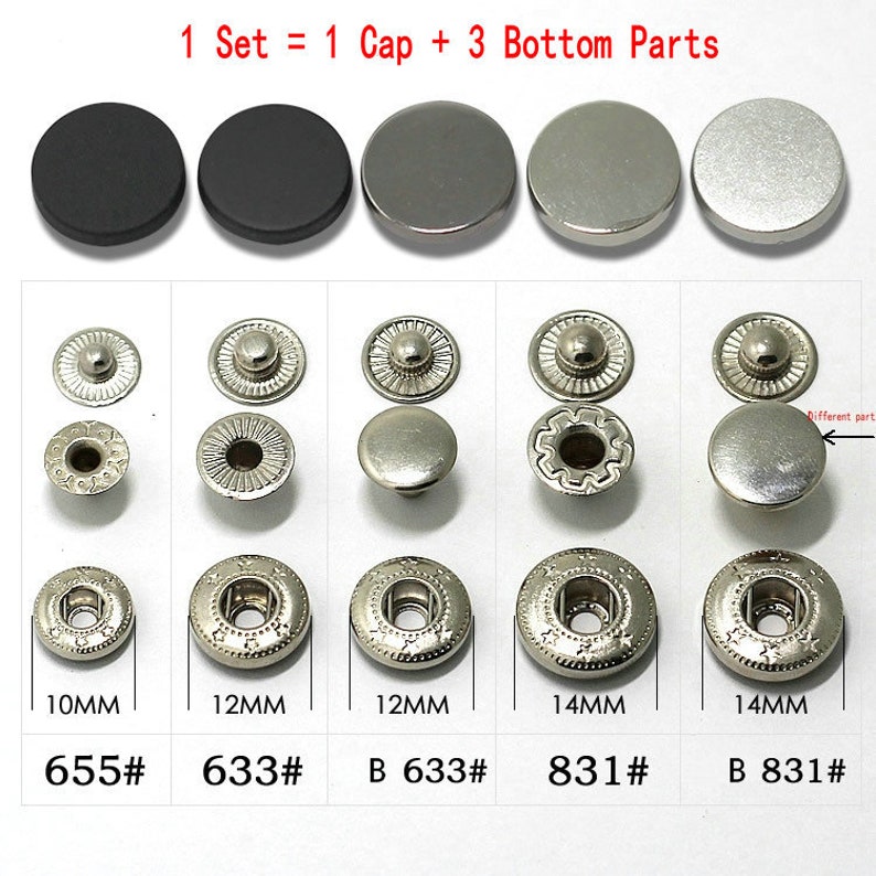 Metal Flat Snap Buttons-10Pcs Press Stud Popper Bronze/Gun/Silver/Gold/Black for Jeans/Jacket/Coat/Leather/Wallet/DIY image 2