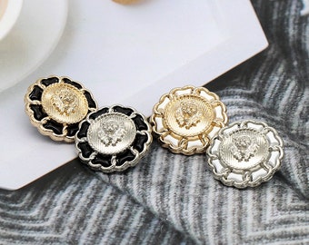 Metal Lion Buttons-6Pcs Chain Vintage Gold Silver Black White Button for Sewing-Blazer/Jacket/Coat