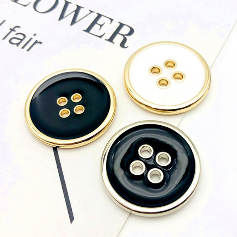 Metal Hole Buttons-6Pcs Black/WhiteGold/Silver Hole Button for Sewing-Suit/Shirt/Blazer/Jacket/Coat/Sweater image 4