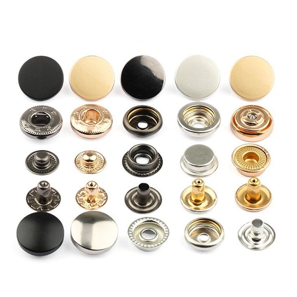 Metal Flat Arc Snap Buttons-10Pcs Press Stud Popper Bronze/Gun/Silver/Gold/Black for Jeans/Jacket/Coat/Leather/Wallet