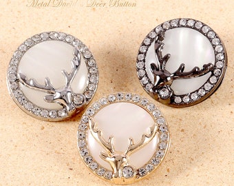 Metal Rhinestone Buttons-6Pcs Pearl Deer Gold Silver Gun Button for Sewing-Blazer/Coat/Sweater/Cardigan