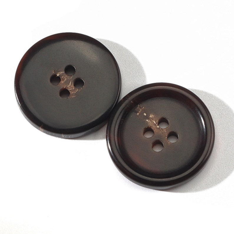 Natural Horn Buttons-6Pcs Black/Brown Hole Button for Sewing-Shirt/Suit/Blazer/Jacket/Coat/Sweater Dark brown