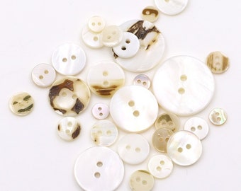 100 botones de nácar blanco: suministros de costura de concha natural (9 mm-25 mm)