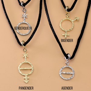 Sterling Silver LGBTQ Pride Pendant Necklace: Agender, Bigender, Genderqueer, Pangender