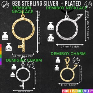 Sterling Silver Female, Male, Venus, Mars, Demiboy, Demigirl: Necklace, Charm, Pendant, Gift image 3