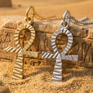 Sterling Silver Egyptian Ankh Cross Pendant Necklace, Egyptian Symbol Jewelry, Key of Life Pendant -  Gold or Platinum Plated