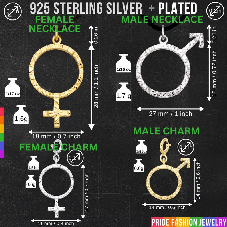 Sterling Silver Female, Male, Venus, Mars, Demiboy, Demigirl: Necklace, Charm, Pendant, Gift image 2