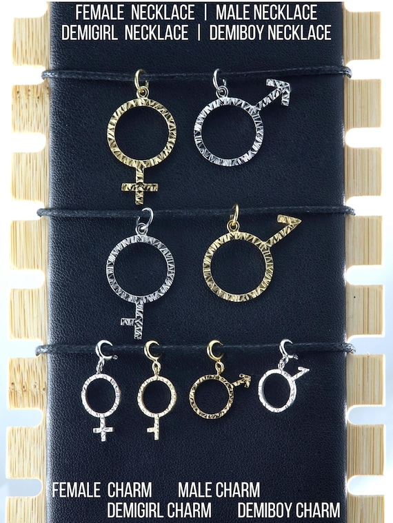Sterling Silver Female, Male, Venus, Mars, Demiboy, Demigirl: Necklace, Charm, Pendant, Gift
