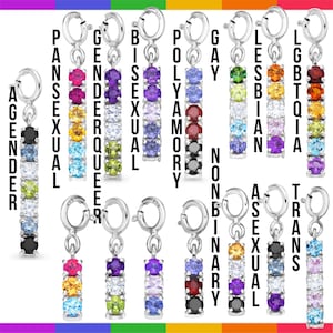 Sterling Silver Gemstone PRIDE FLAG Charm: LGBTQIA+ Pendant Gift
