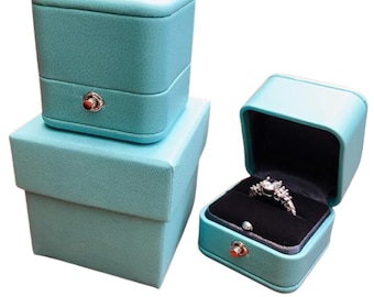 Turquoise Luxury Vintage Design Soft Leather Ring Box Wedding Ring Box For Proposal Engagement Presentation Gift Box Turquoise Teal Blue