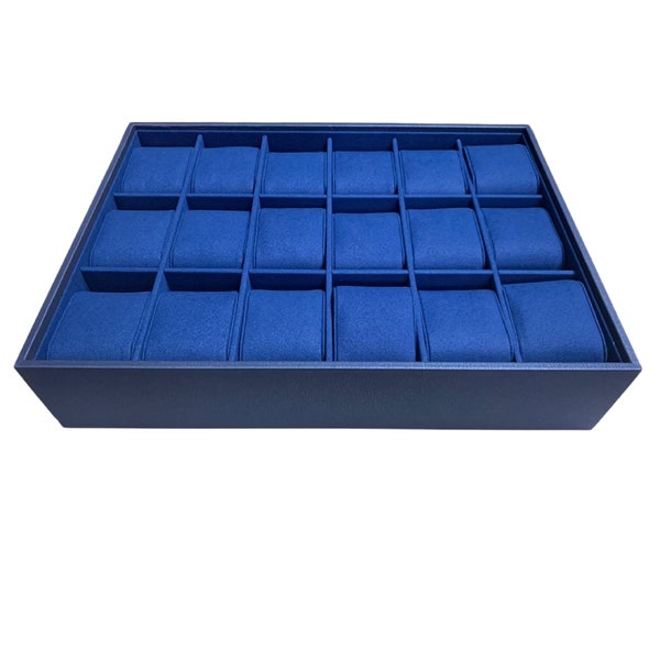 Elegant Deep Blue Stackable Watch Tray | 18 Slot Watch Tray | 3 by 6 Watch Tray for Watch collectors, stores, businesses, individuals