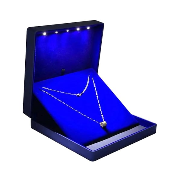 Elegant Blue or Black Luxury Necklace LED Light Box for Holder, Storage, Gift, Anniversary and Wedding