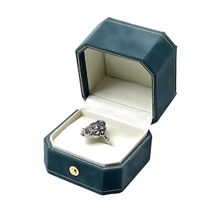 Vintage Design Jewelry Ring Box Luxury Wedding Ring Box Proposal Storage Box Engagement Ring Box Anniversary Gift Box - Sky Baby Blue Velvet