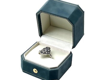 Vintage Design Jewelry Ring Box Luxury Wedding Ring Box Proposal Storage Box Engagement Ring Box Anniversary Gift Box - Sky Baby Blue Velvet