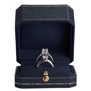 Vintage Design Jewelry Ring Box Wedding Couples Ring Box Proposal Storage Box Engagement Couples Anniversary Gift Box - Leather Navy Blue