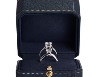 Vintage Design Jewelry Ring Box Wedding Couples Ring Box Proposal Storage Box Engagement Couples Anniversary Gift Box - Leather Navy Blue