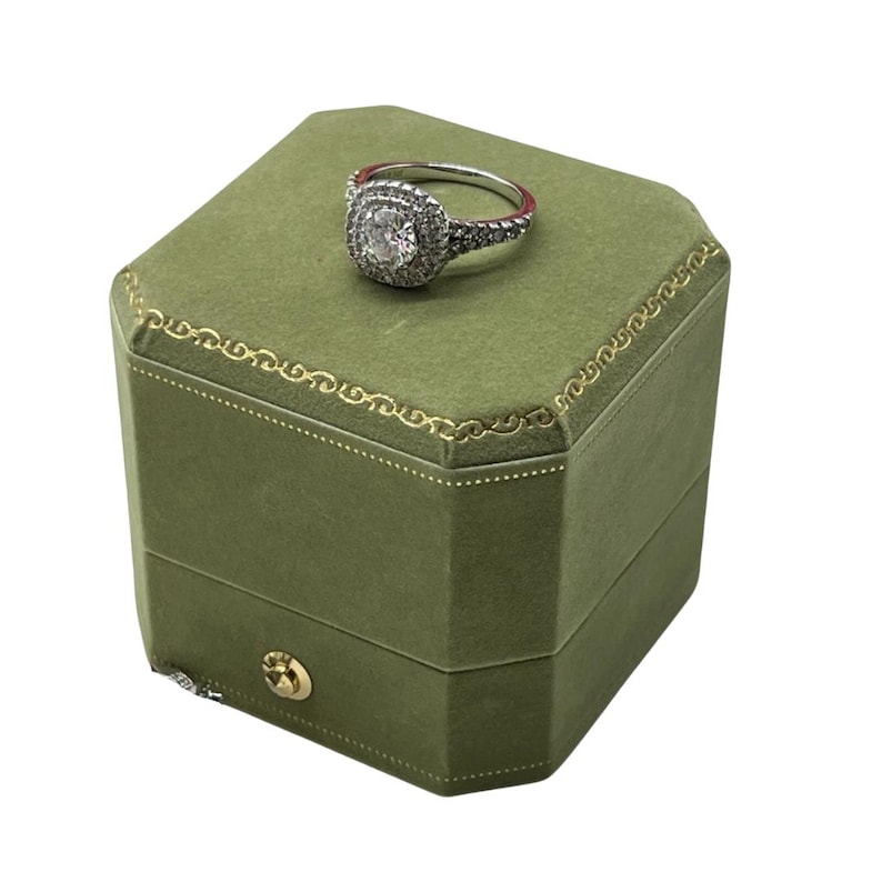 Vintage Design Jewelry Ring Box Luxury Wedding Ring Box Proposal Storage Box Engagement Ring Box Anniversary Gift Box - Forest Green Velvet image 3