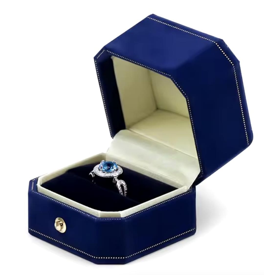 ブルーヴィンテージデザインジュエリーリングボックス 高級結婚指輪