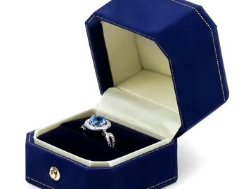 Boîte à bagues à bijoux design bleu vintage Boîte à bagues de mariage de luxe Boîte de rangement pour propositions Bague de fiançailles Boîte cadeau d'anniversaire Velours bleu