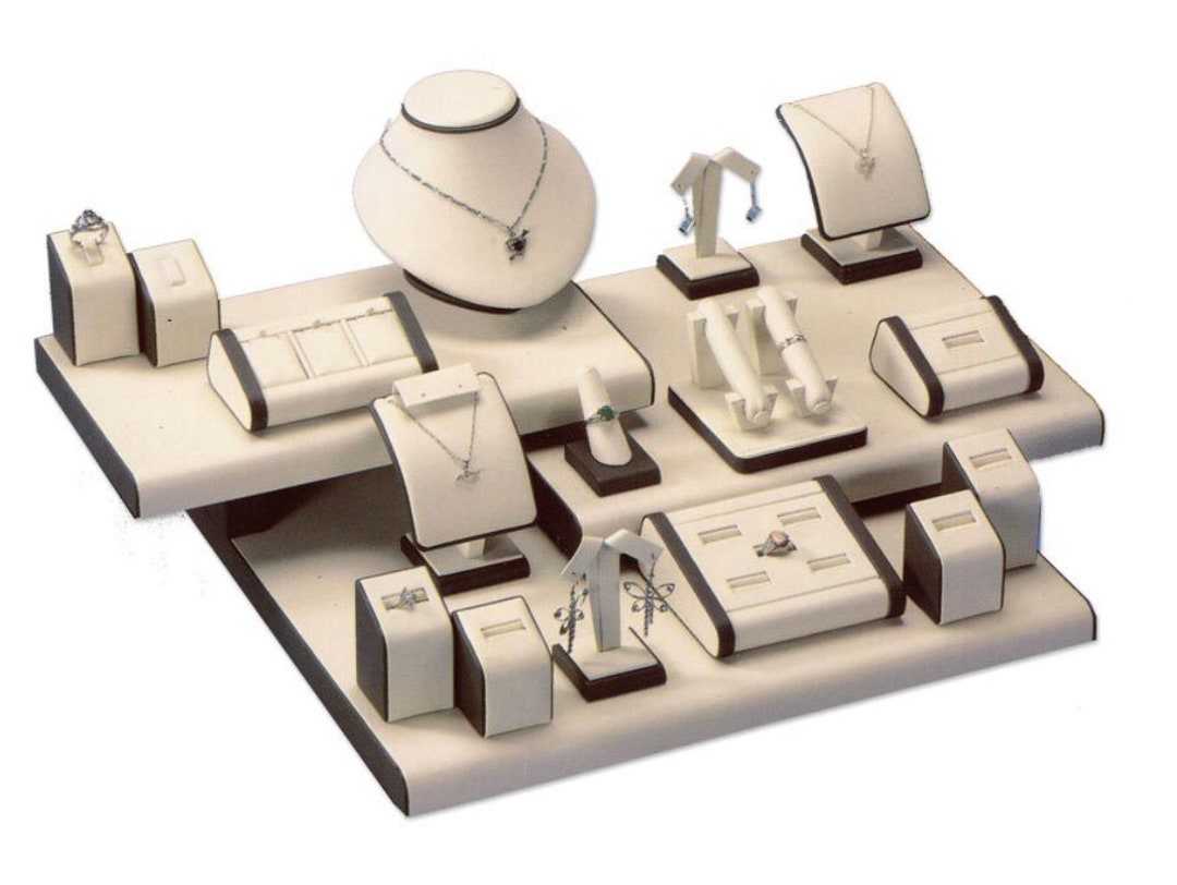 18-Piece Showcase Jewelry Display Set in Steel Pink Faux Leather- 19.5 x 12.5 x 9.5H 18-Piece Showcase Jewelry Display Set in Steel Pink Faux Leather- 19.5 x 12.5 x 9.5H