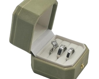 Vintage Design Jewelry Triple Slot Ring Holder Box Luxury Wedding Ring Box Proposal Storage Engagement Anniversary Gift Box