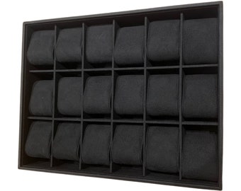 Elegant Deep Black Stackable Watch Tray | 18 Slot Watch Tray | 3 by 6 Watch Tray for Watch collectors, stores, businesses, individuals