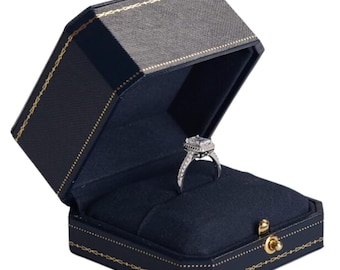 Vintage Design Jewelry Ring Box Luxury Wedding Ring Box Proposal Storage Box Engagement Ring Box Anniversary Gift Box - Leather Navy Blue