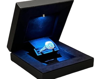 Ultra Slim Elegant Hidden Proposal Engagement Ring Box with Bright LED Light Black - Easily fits in your Pocket.