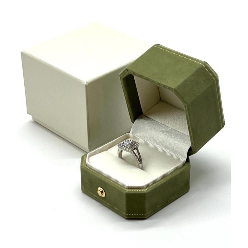 Vintage Design Jewelry Ring Box Luxury Wedding Ring Box Proposal Storage Box Engagement Ring Box Anniversary Gift Box - Forest Green Velvet image 2