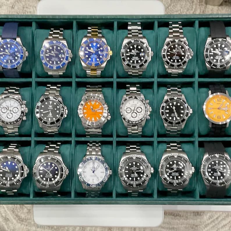 Handcrafted Elegant Suede Brown Stackable 12 Slot Watch Tray With 2 ...