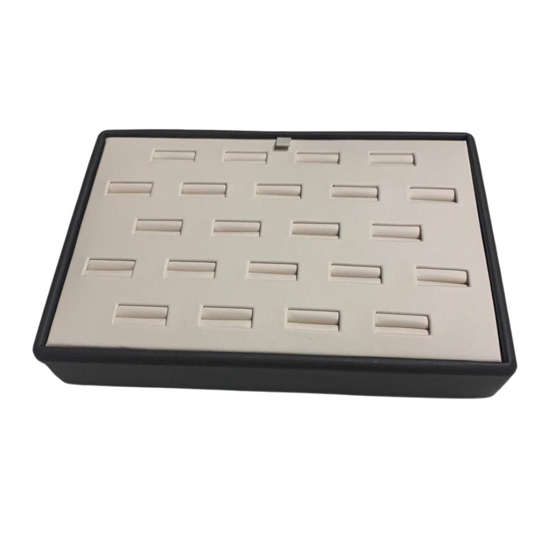 18 Piece Ring Display Tray Set Stackable Brown and Beige Leather