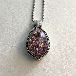 STERLING SILVER Vintage Style Box Locket with Vintage Czech Glass Fire Opal on 24" necklace. For pills, mementos, keepsakes.