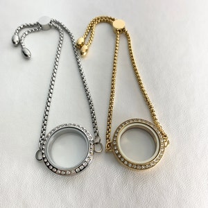 FLOATING LOCKET Bracelet Stainless steel and glass with CZ crystals.  For mementos, photos, hair, small gems. Perfect Holiday Gift!