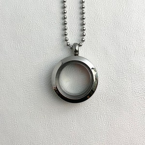 TINY Photo or Memento Floating LOCKET glass and stainless steel 17mm on 24&quot; necklace